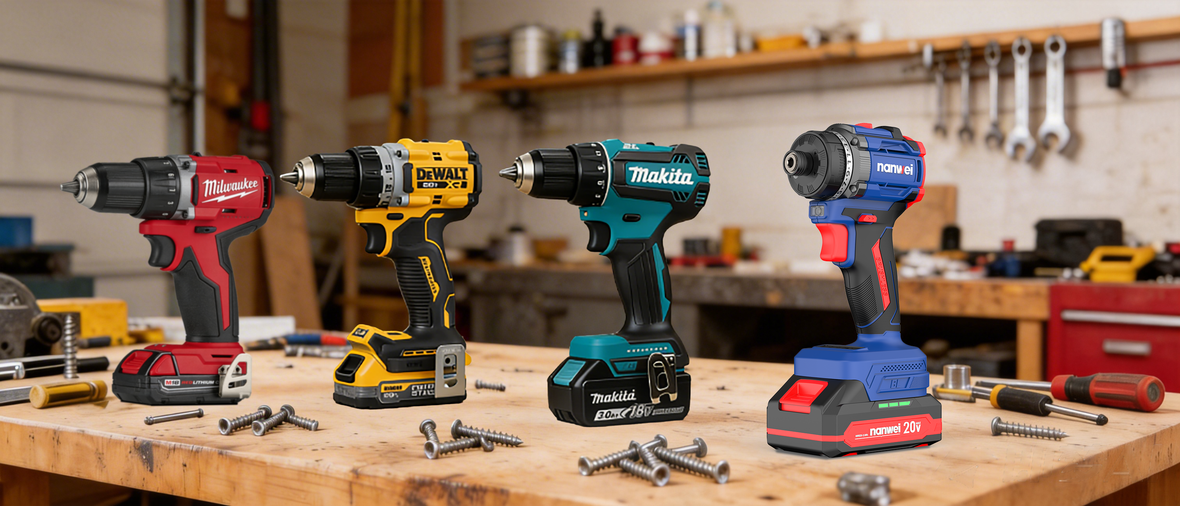 Best cordless drill home use 2026 comparison featuring Nanwei DeWalt Milwaukee Makita SKIL