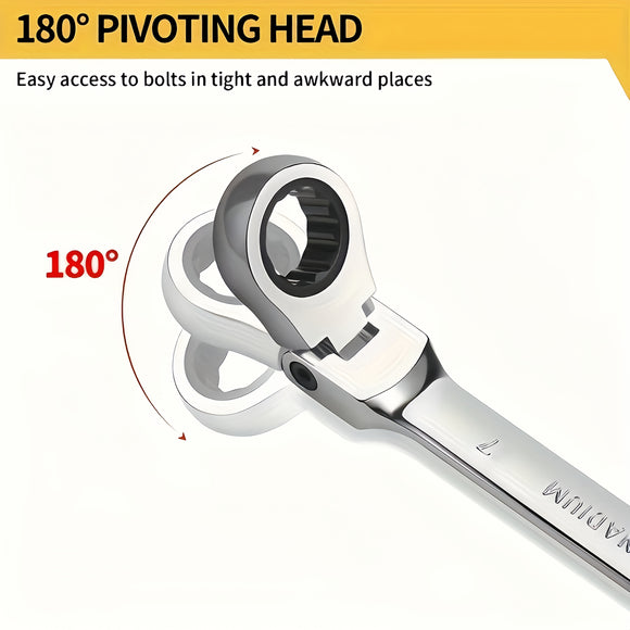 N-00055 Ratchet Spanner Wrench Set 8-22mm Gear Ring Ratcheting Combination Wrench Kit Metric Flexible Head with Canvas Bag