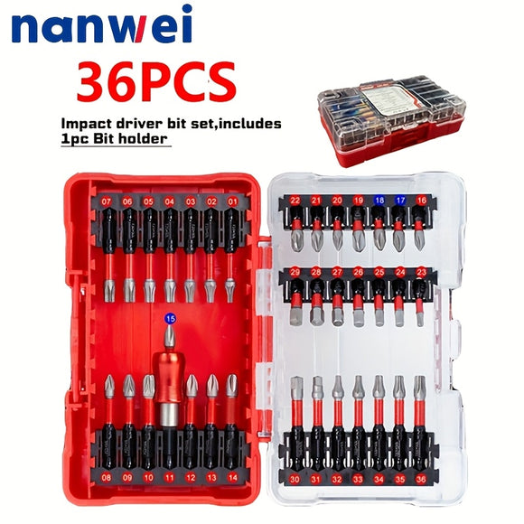 Nanwei 36-Piece Impact Tough Magnetic Screwdriver Bit Set with Quick Release Holder