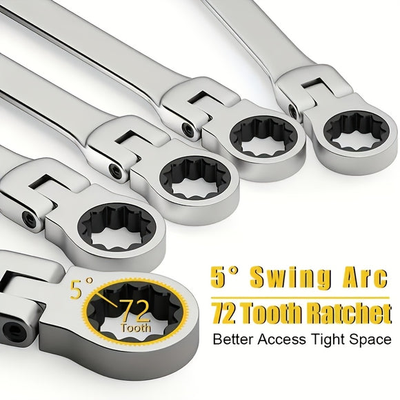 N-00055 Ratchet Spanner Wrench Set 8-22mm Gear Ring Ratcheting Combination Wrench Kit Metric Flexible Head with Canvas Bag