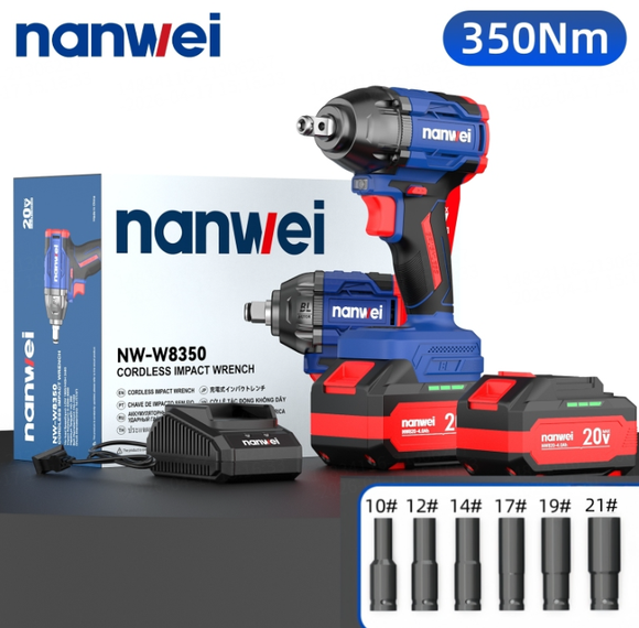 8350-NANWEI 1/2 Torque Brushless 350NM Electric Wrench 3 Gears LED Light Cordless Screwdriver Power Tools