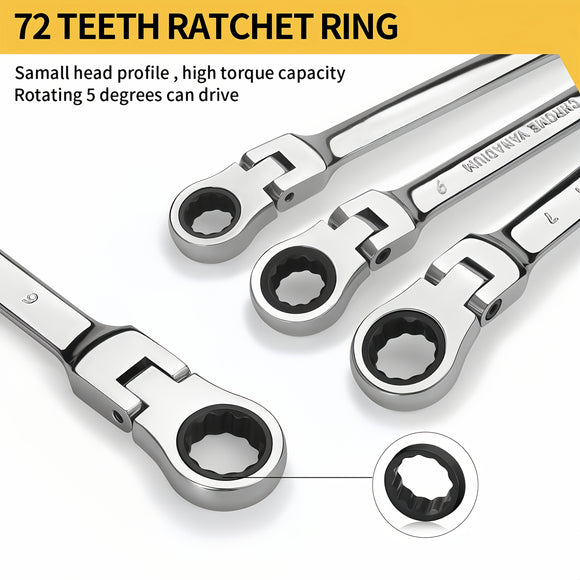 N-00055 Ratchet Spanner Wrench Set 8-22mm Gear Ring Ratcheting Combination Wrench Kit Metric Flexible Head with Canvas Bag