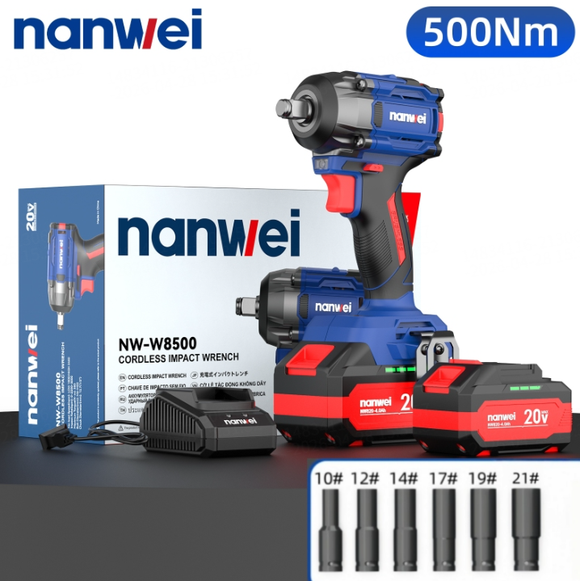8500-Cordless High Torque Impact Wrench Brushless Electric Wrench Heavy Electric Bolt Wrench Power Tool with Two 4Ah Batteries