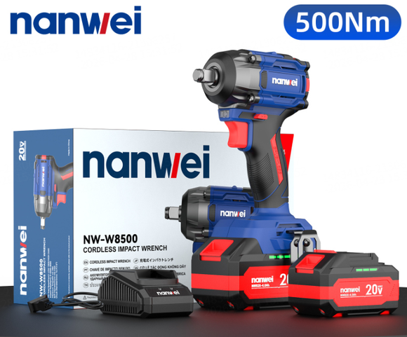 8500-Cordless High Torque Impact Wrench Brushless Electric Wrench Heavy Electric Bolt Wrench Power Tool with Two 4Ah Batteries