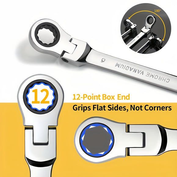 N-00055 Ratchet Spanner Wrench Set 8-22mm Gear Ring Ratcheting Combination Wrench Kit Metric Flexible Head with Canvas Bag