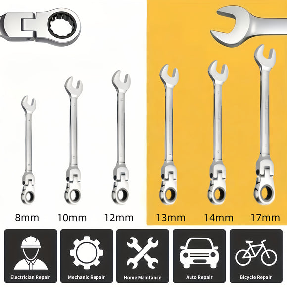 N-00055 Ratchet Spanner Wrench Set 8-22mm Gear Ring Ratcheting Combination Wrench Kit Metric Flexible Head with Canvas Bag