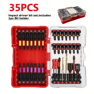 Impact Tough Magnetic 1 in 2 in Shank 36 Bit Anti-Slip Cross Screwdriver Set with quick release bit Holder(36-Piece)（副本）