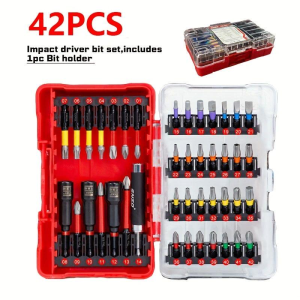 Impact Tough Magnetic 1 in 2 in Shank 36 Bit Anti-Slip Cross Screwdriver Set with quick release bit Holder(36-Piece)（副本）