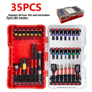 Impact Tough Magnetic 1 in 2 in Shank 36 Bit Anti-Slip Cross Screwdriver Set with quick release bit Holder(36-Piece)（副本）
