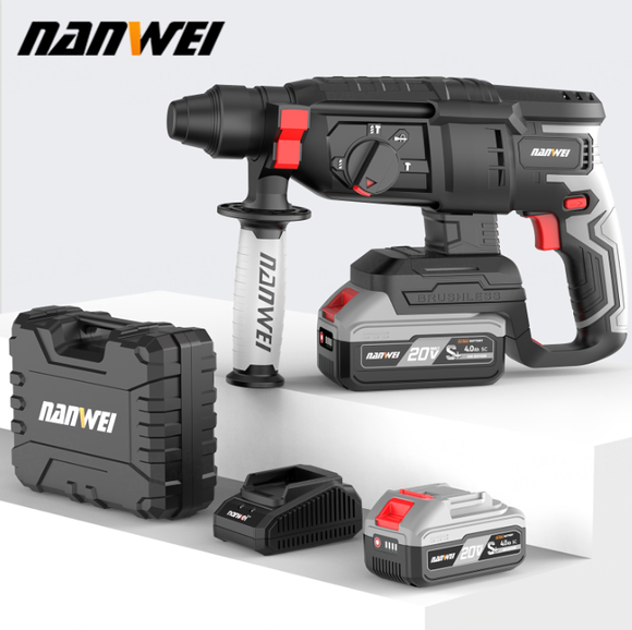 5261-NANWEI 4.0Ah 21V Power Hammer Drills Cordless Electric Brushless Rotary Hammer Machine Power Tools