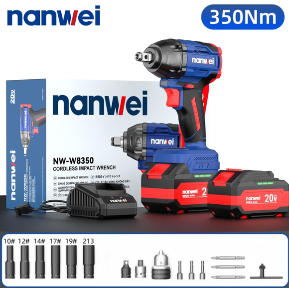 8350-NANWEI 1/2 Torque Brushless 350NM Electric Wrench 3 Gears LED Light Cordless Screwdriver Power Tools