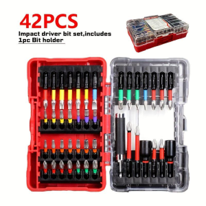 Impact Tough Magnetic 1 in 2 in Shank 36 Bit Anti-Slip Cross Screwdriver Set with quick release bit Holder(36-Piece)（副本）