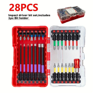 Impact Tough Magnetic 1 in 2 in Shank 36 Bit Anti-Slip Cross Screwdriver Set with quick release bit Holder(36-Piece)（副本）