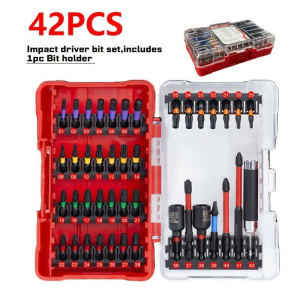 Impact Tough Magnetic 1 in 2 in Shank 36 Bit Anti-Slip Cross Screwdriver Set with quick release bit Holder(36-Piece)（副本）
