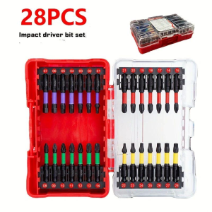 Impact Tough Magnetic 1 in 2 in Shank 36 Bit Anti-Slip Cross Screwdriver Set with quick release bit Holder(36-Piece)（副本）